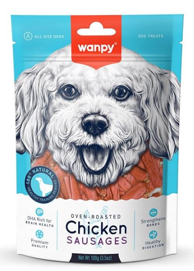 Wanpy 100% Natural Dog Treat Combo | Chicken Sausages 100gm x2 + Meat Paste 90gm x2| First Time in India | Pack of 4